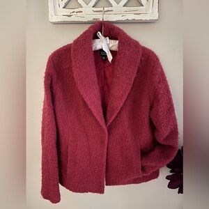 Eileen Fisher Boucle Ruby Red Lined Wool Jacket/Blazer Size S